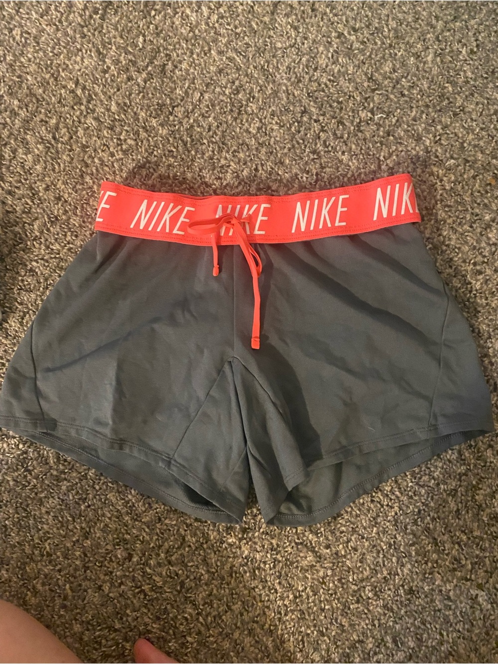 Nike Women's Gray Athletic Shorts with Coral Waistband